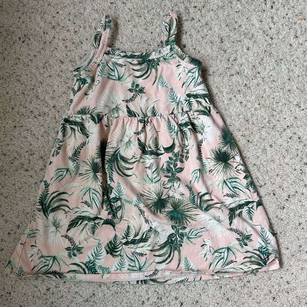 Toddler Tropical Print Pink and Green Dress - Picture 2 of 5